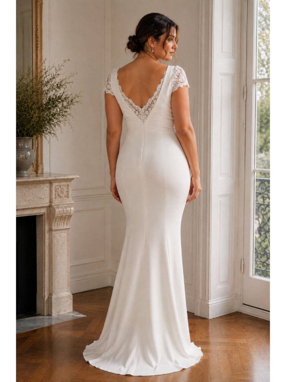 Lulus Forever Beloved Wedding Dress Sz Large White Lace Cap Sleeve Mermaid Maxi - Picture 3 of 8
